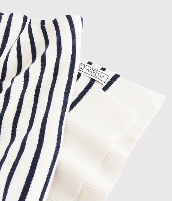 Gestreepte katoenen sjaal Dames/Heren wit MARSHMALLOW/blauw SMOKING
