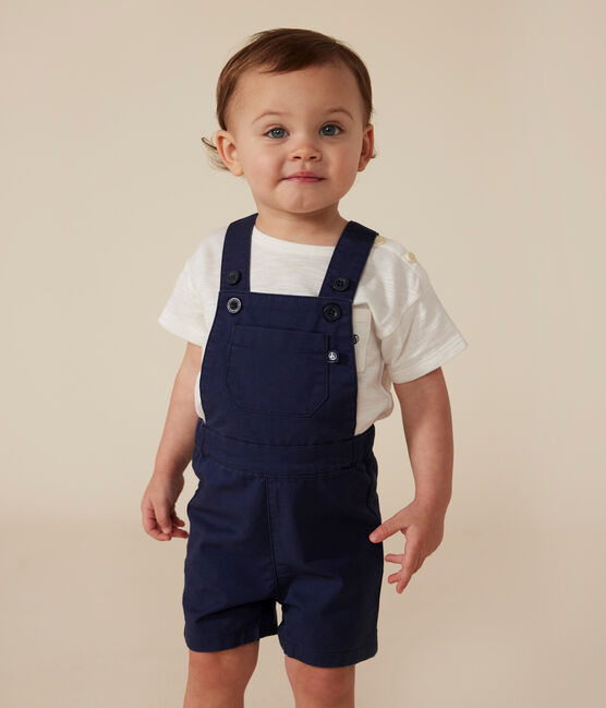 Korte salopette in keperstof voor baby's blauw MEDIEVAL