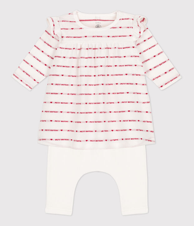 Robe legging jacquard b&eacute;b&eacute; en coton blanc/rouge