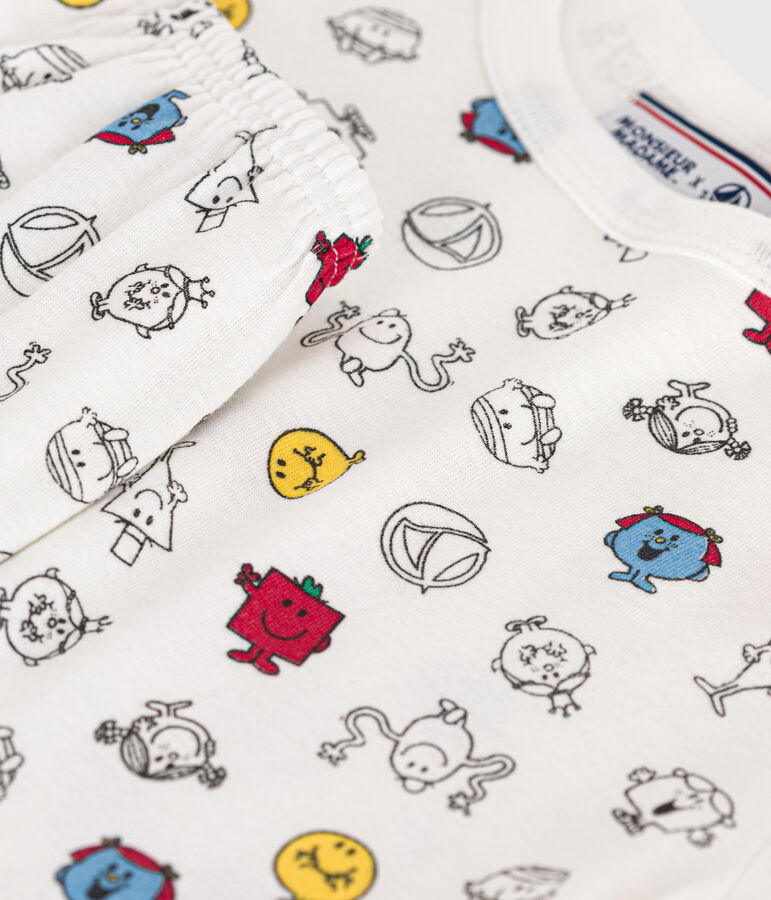 Korte katoenen kinderpyjama van Monsieur Madame wit MARSHMALLOW/wit MULTICO