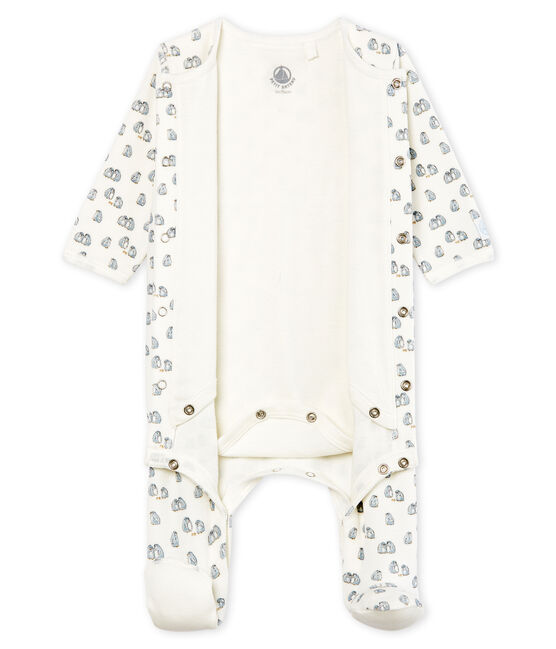 Bodyjama bébé garçon en velours blanc MARSHMALLOW/blanc MULTICO