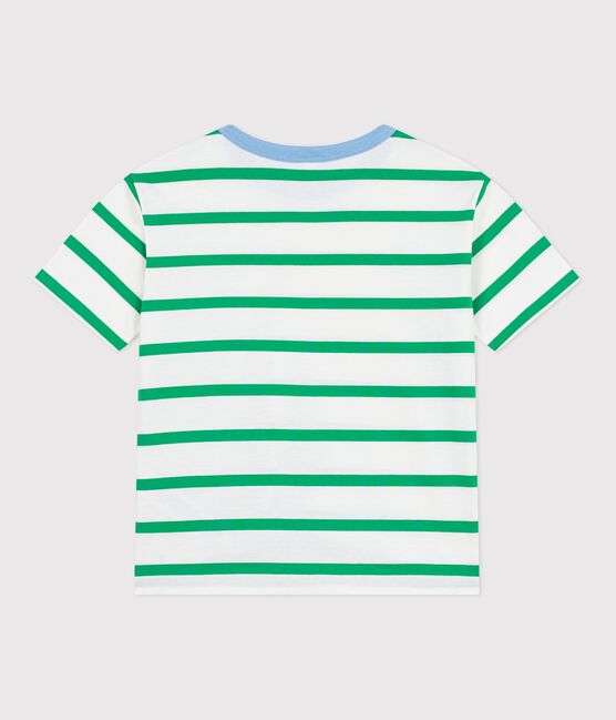 Tee-shirt enfant manches courtes en coton à rayures blanc MARSHMALLOW/ PRADO