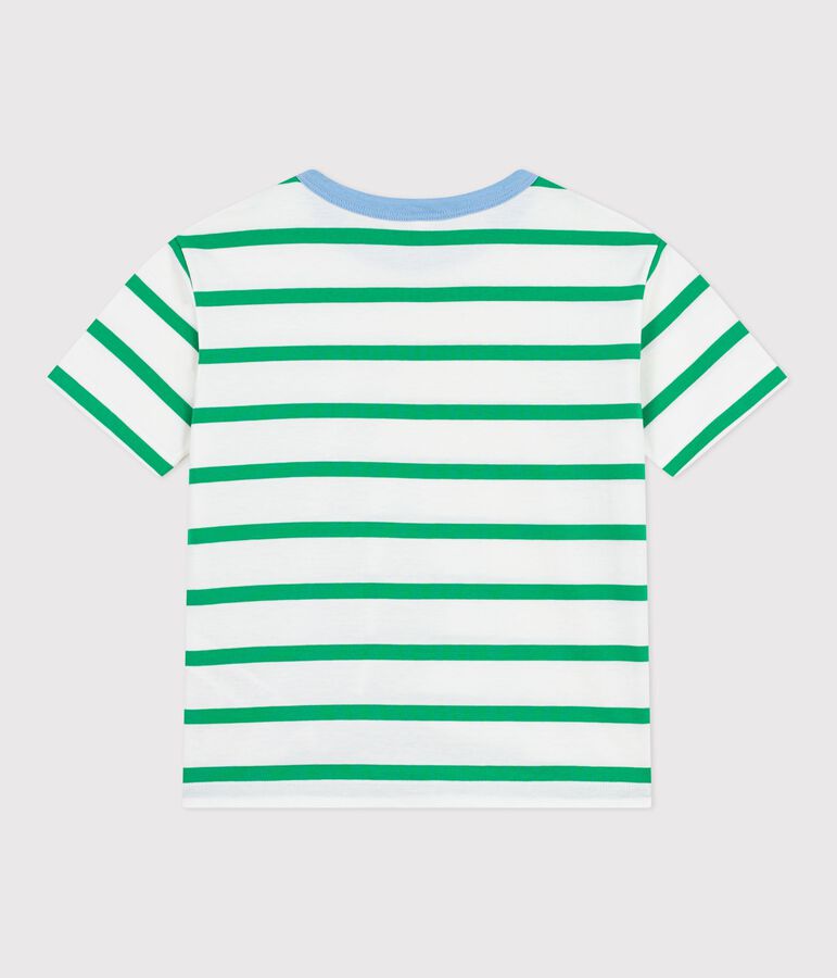 Katoenen kinder-T-shirt met korte mouw en streepjes wit/groen