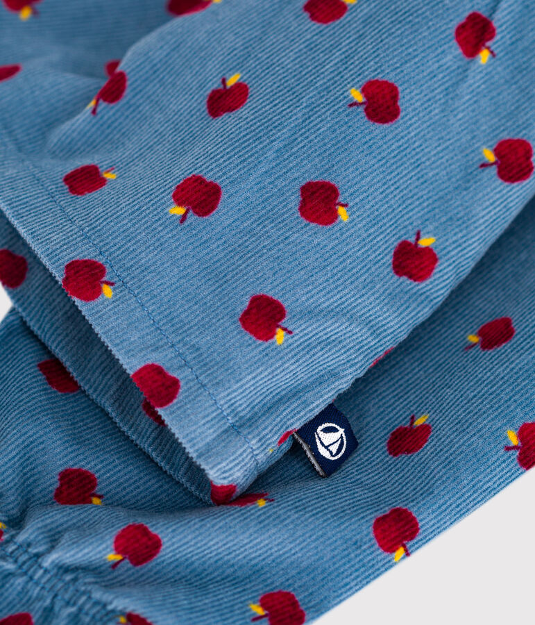 Fluwelen babybloesje met lange mouwen en appeltjesprint blauw/multicouleur