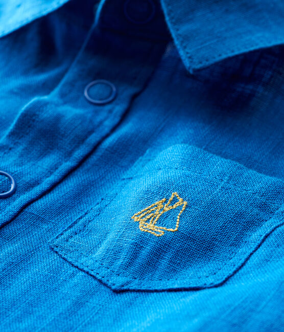 Overhemd met korte mouwen in linnen voor babyjongens blauw RIYADH