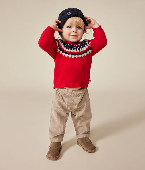Gebreid babytruitje met wol rood STOP/ MULTICO