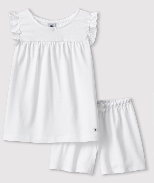 Pyjacourt blanc petite fille en coton fin blanc