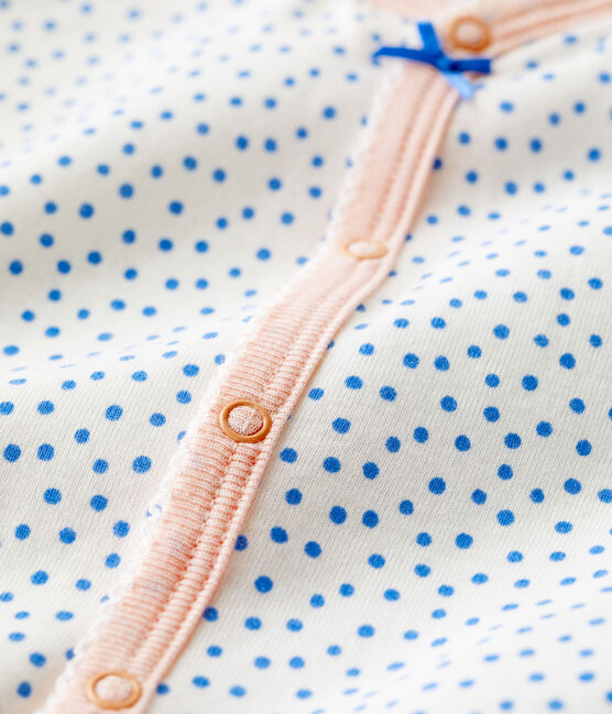 Combicourt bébé imprimé pois en coton biologique blanc MARSHMALLOW/bleu BRASIER