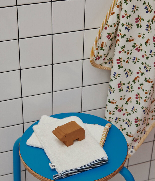 Badcape en washandje met vruchtenprint voor baby's wit/geel/multicouleur