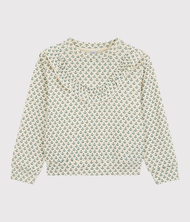 Meisjessweater in tubic ecru/groen
