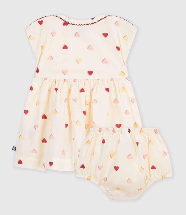 Robe b&eacute;b&eacute; en coton manches courtes imprim&eacute;e c&oelig;urs &eacute;cru/multicouleur