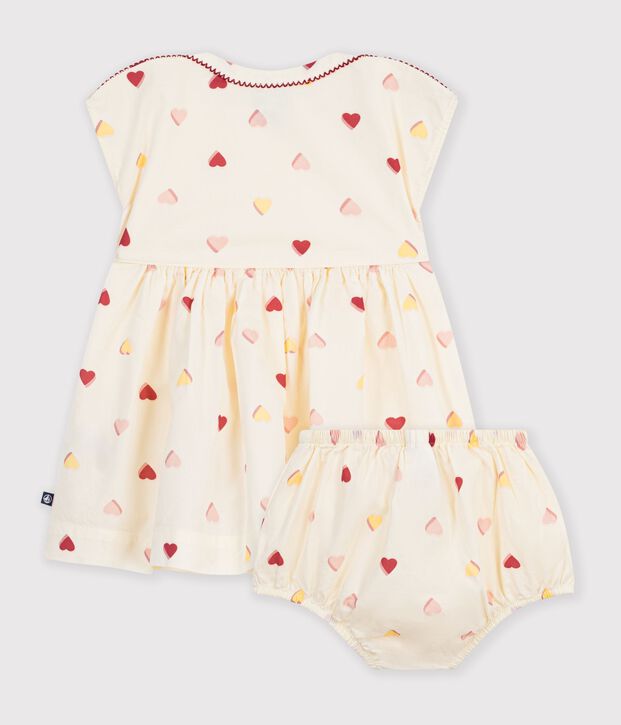 Katoenen babyjurkje met korte mouwen en hartjesprint ecru/multicouleur