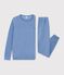Pyjama enfant en coton &eacute;ponge uni bleu
