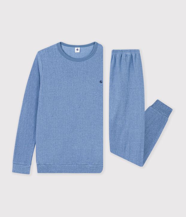 Pyjama enfant en coton &eacute;ponge uni bleu