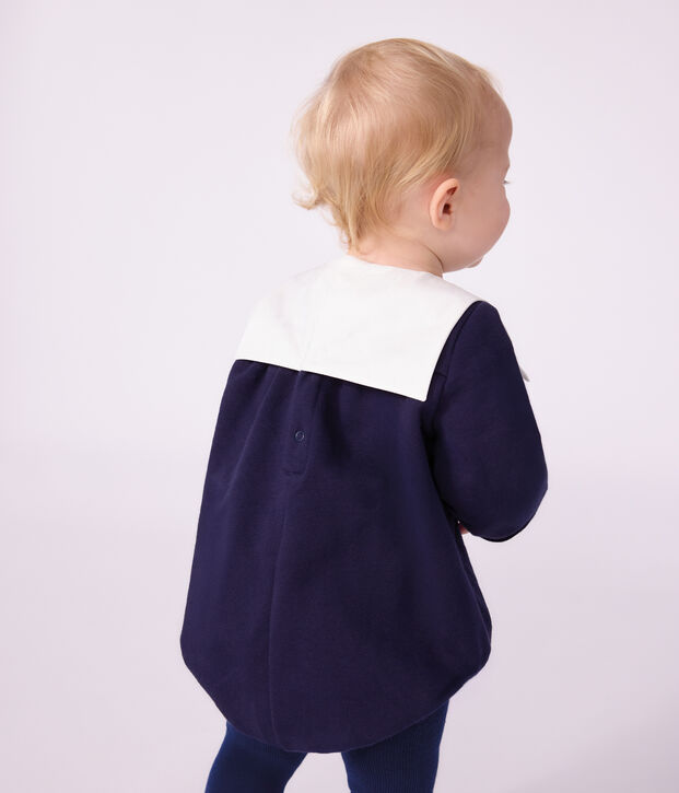 Combinaison courte b&eacute;b&eacute; en coton uni &agrave; col bleu marine