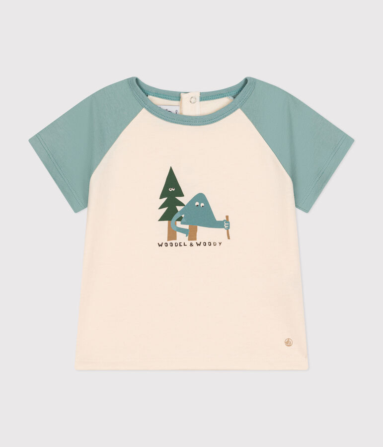 Tee-shirt manches courtes en jersey fin b&eacute;b&eacute; &eacute;cru/vert