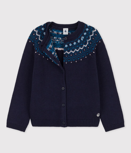 Meisjescardigan van wol en katoen blauw SMOKING/wit MULTICO