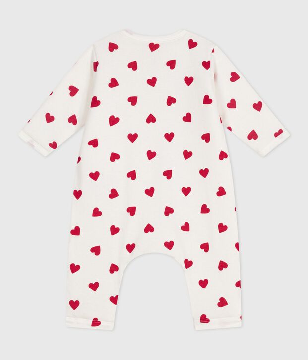 Combinaison ouatin&eacute;e b&eacute;b&eacute; en coton, imprim&eacute; c&oelig;urs blanc/rouge