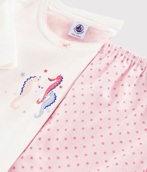 Pyjacourt hippocampes petite fille en coton blanc/rose