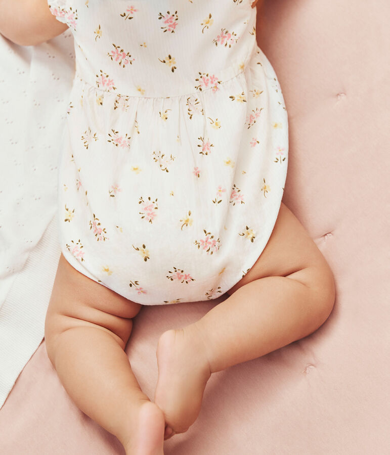 Barboteuse b&eacute;b&eacute; en coton, imprim&eacute;e fleurs blanc/multicouleur