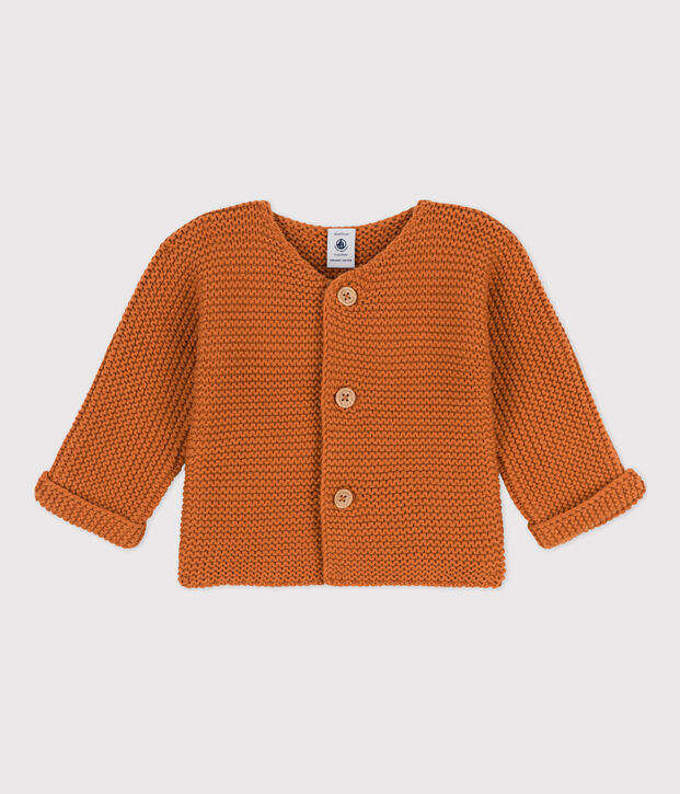 Gebreide uniseks babycardigan in ribbelsteek bruin