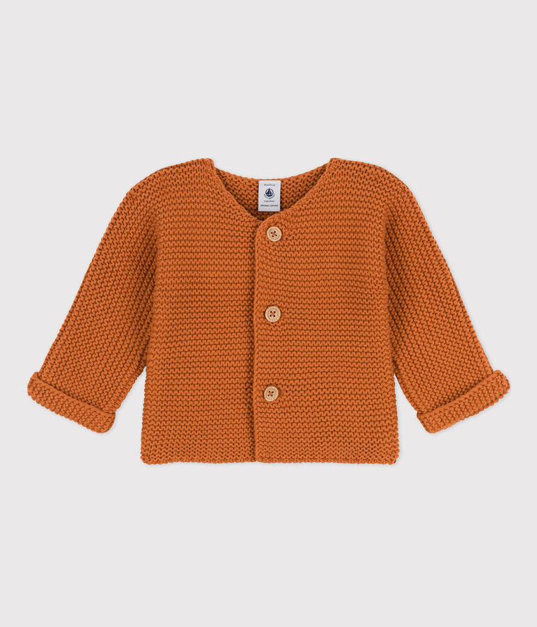 Gebreide uniseks babycardigan in ribbelsteek bruin