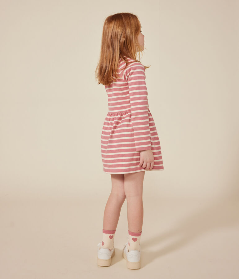 Robe manches longues en coton &eacute;pais enfant fille rose/&eacute;cru