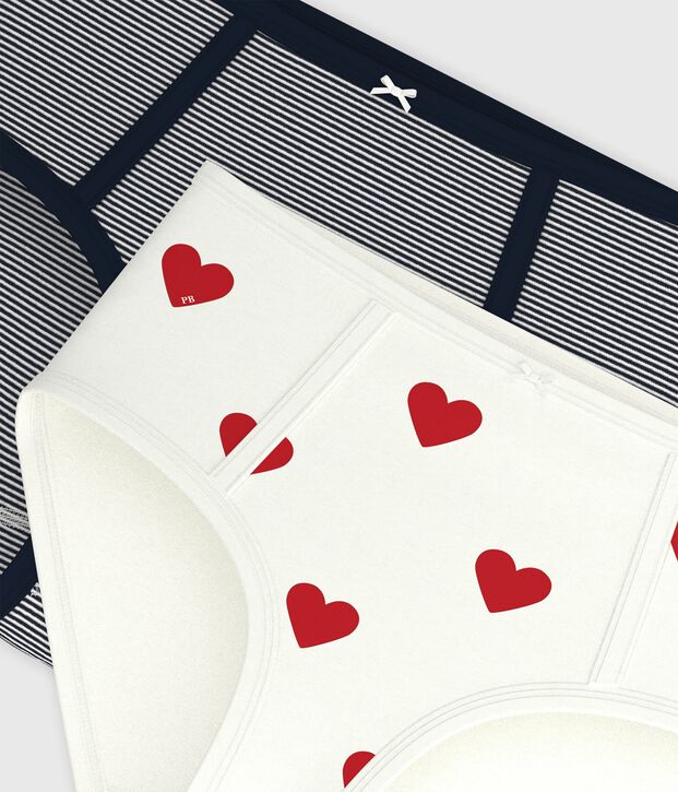 Set van 2 katoenen slips met hartjes en streepjes voor vrouwen multicouleur
