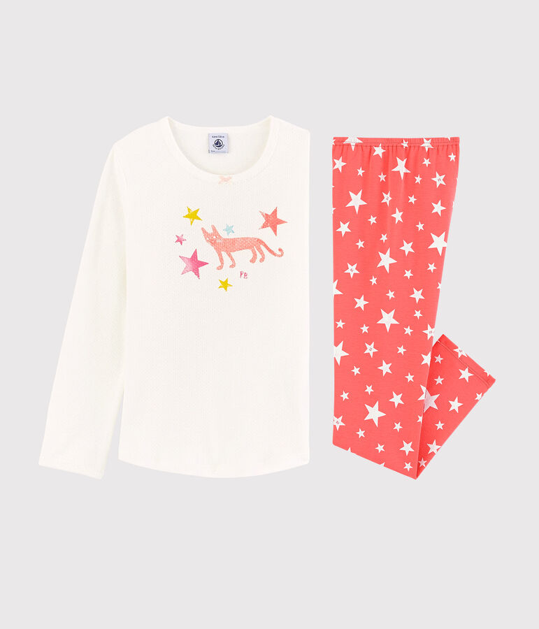 Katoenen pyjama met sterren voor meisjes wit/oranje