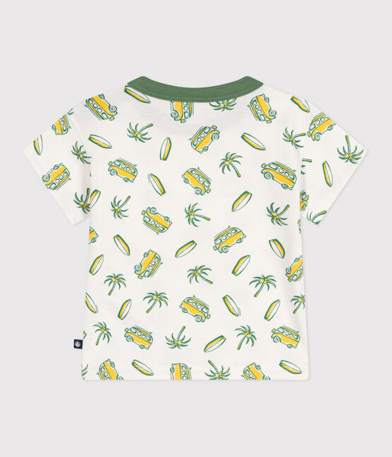 Katoenen T-shirt met korte mouwen en bootjesprint voor baby's wit MARSHMALLOW/ ORGE