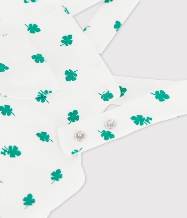 Korte salopette van molton voor baby's met plantenprint wit/groen
