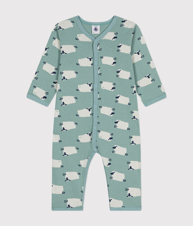 Katoenen babypyjama zonder voetjes met print groen/multicouleur
