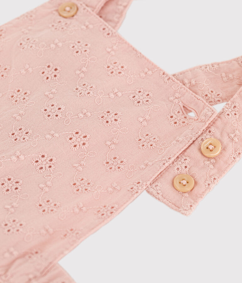 Korte tuinbroek voor baby's met Engels borduurwerk roze