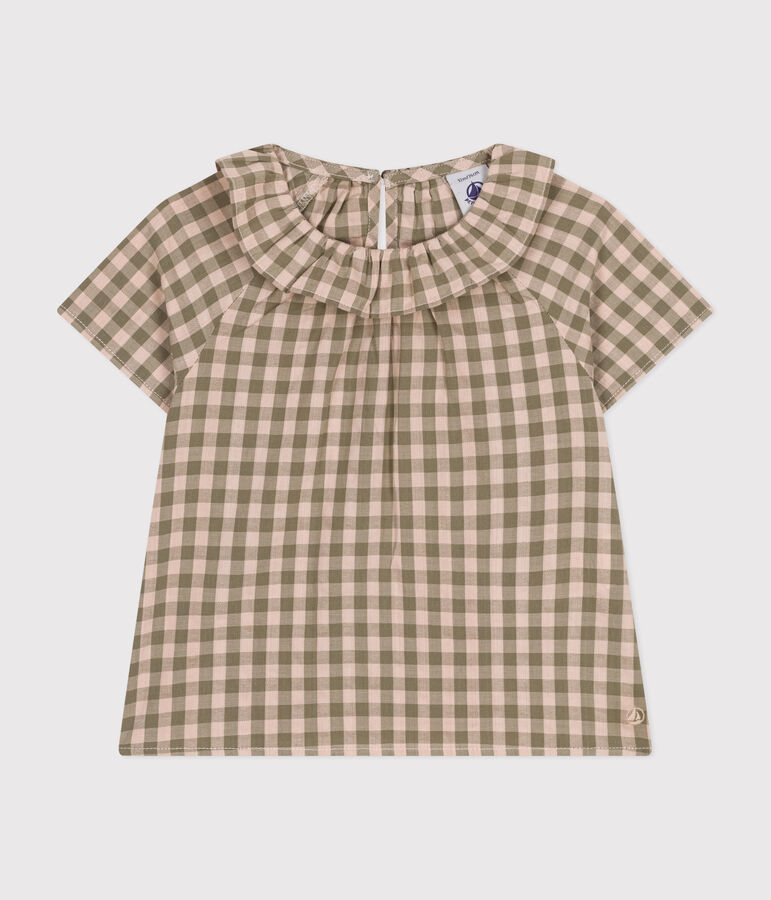 eersuckerGestreepte blouse met korte mouwen in seersucker voor baby's groen/roze