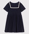 Robe enfant en coton manches courtes unie bleu SMOKING