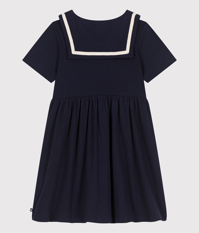 Effen katoenen kinderjurk met korte mouw blauw