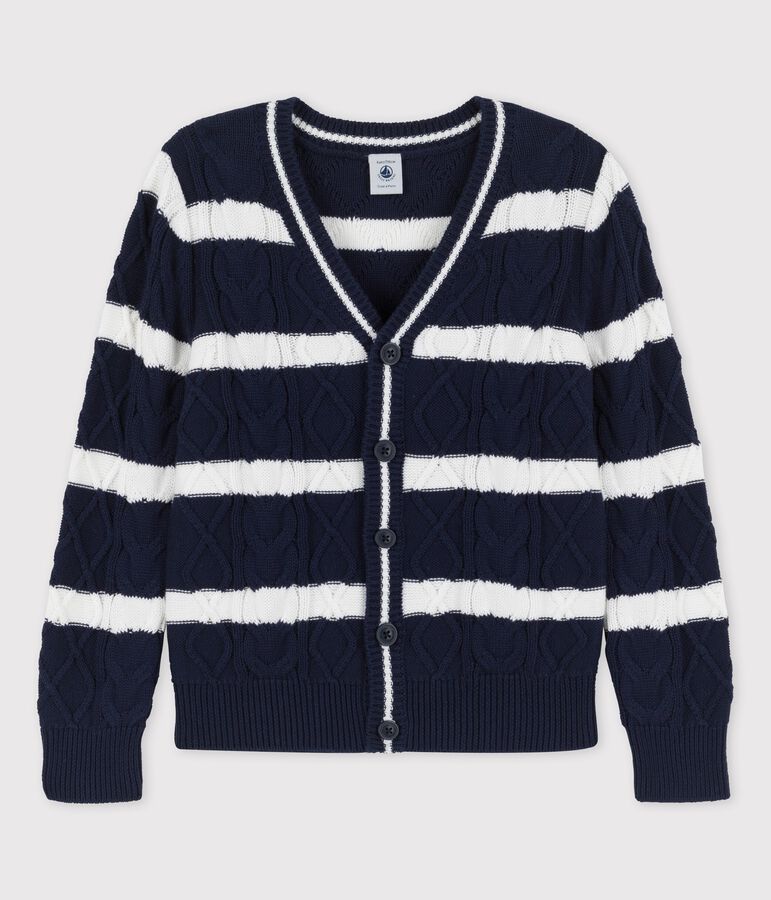 Cardigan en coton enfant gar&ccedil;on bleu/blanc