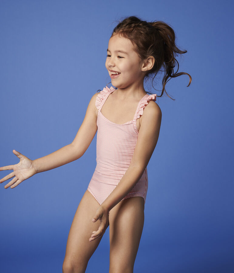 1-delig gerecycled badpak meisje roze/wit