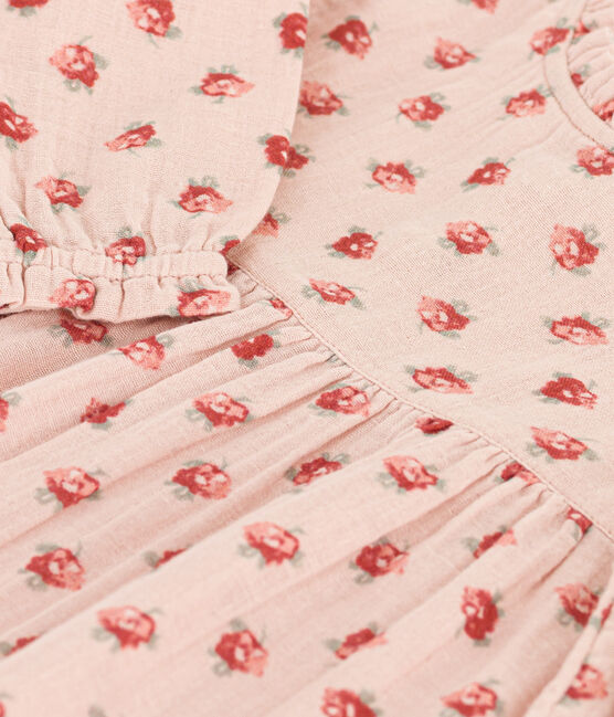 Jurk met lange mouwen van luchtig katoen voor baby's roze SALINE/wit MULTICO