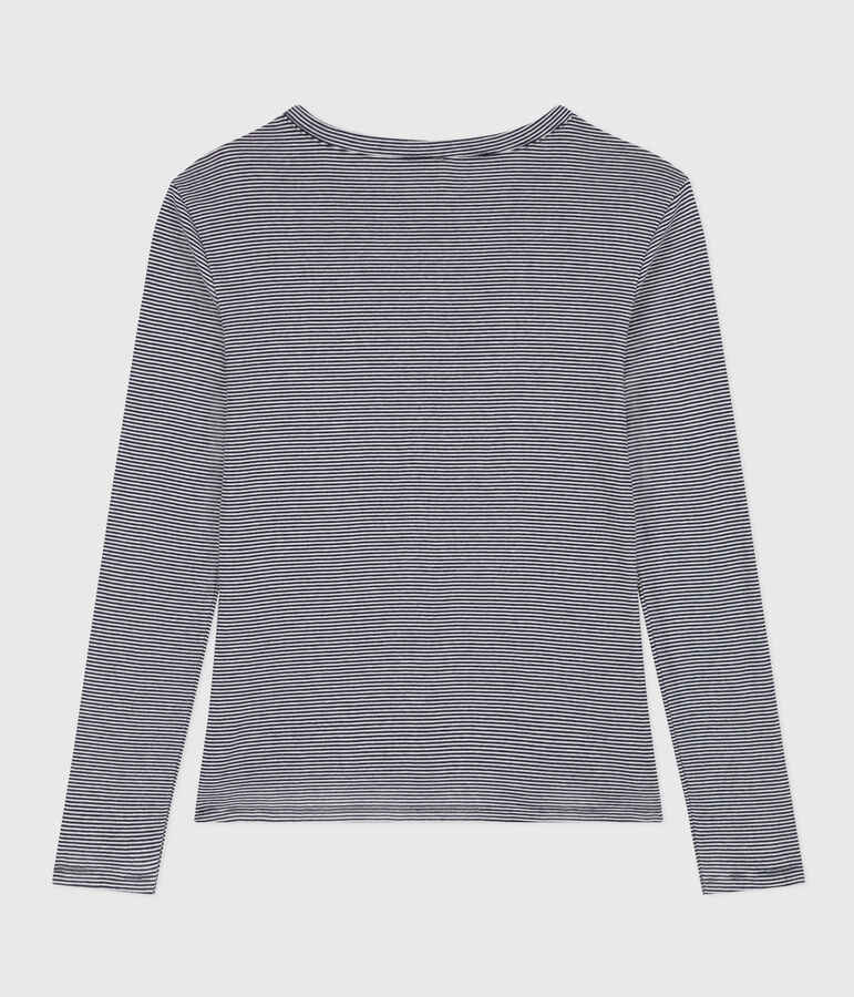 L'Iconique, gestreept T-shirt met lange mouw van ribstof voor dames blauw SMOKING/wit MARSHMALLOW