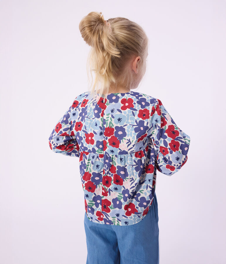 Katoenen kinderbloesje met lange mouwen en bloemenprint wit/multicouleur