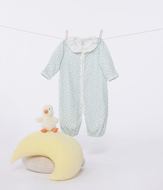 Katoenen pakje/trappelzak met gebloemde kraag voor baby's wit MARSHMALLOW/wit MULTICO