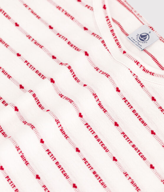 L'ICONIQUE, dames-T-shirt met ronde hals in biokatoen wit MARSHMALLOW/rood TERKUIT