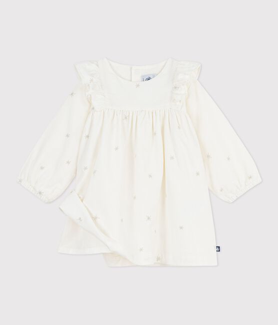 Babyjurkje van corduroy met lange mouwen en borduursel ecru MILK/ ARGENT
