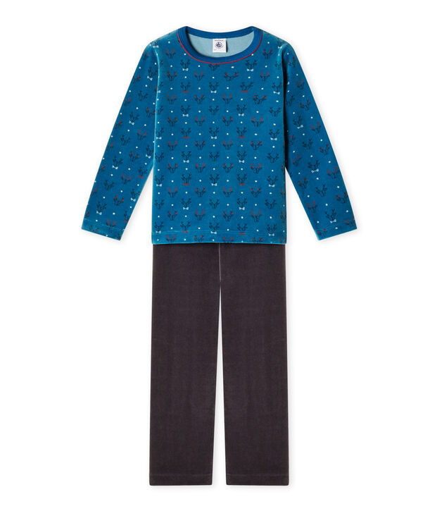 Jongenspyjama in boucl&eacute;fluweel grijs/groen/multicouleur