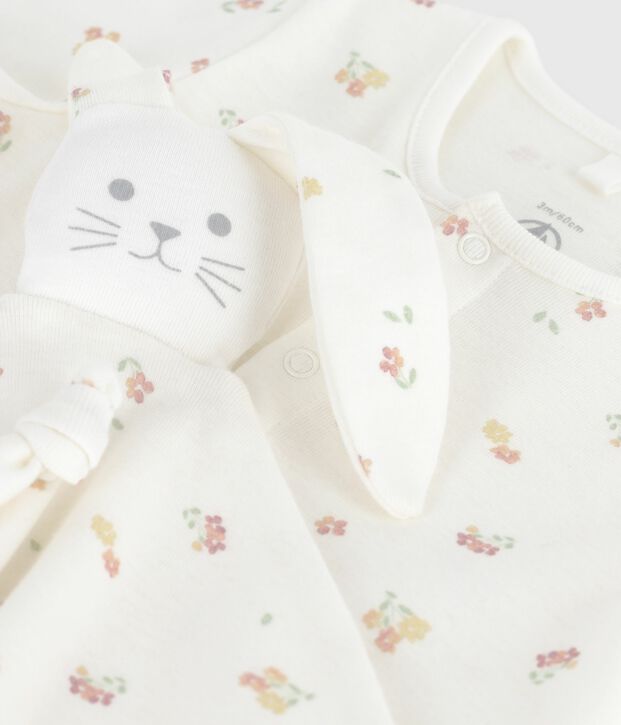 Coffret cadeau naissance en coton imprim&eacute; fleuri multicouleur