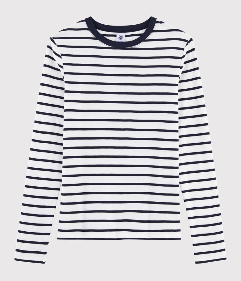 T-shirt col rond iconique en coton Femme blanc MARSHMALLOW/bleu SMOKING