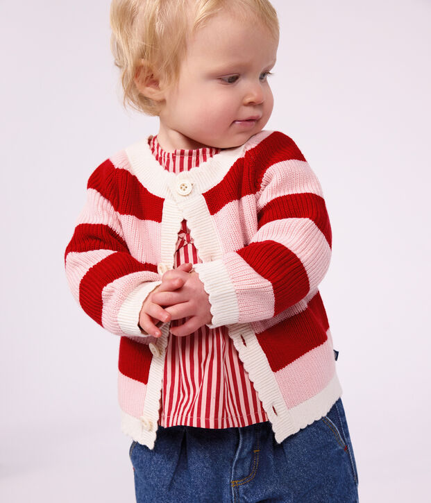 Cardigan b&eacute;b&eacute; en coton &agrave; rayures rose/rose