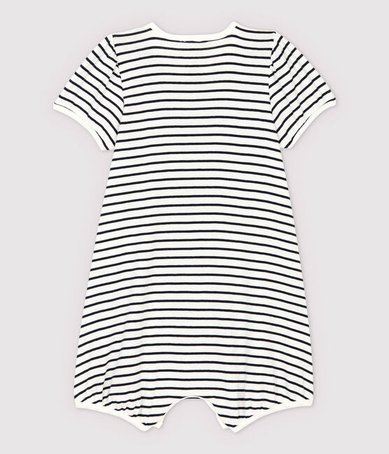 Gestreepte playsuit Je t'aime voor baby's, van biologisch katoen wit MARSHMALLOW/blauw SMOKING