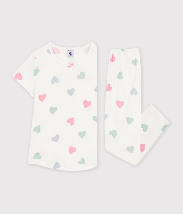 Katoenen kinderpyjama met korte mouw en lange pijpen met print wit/multicouleur